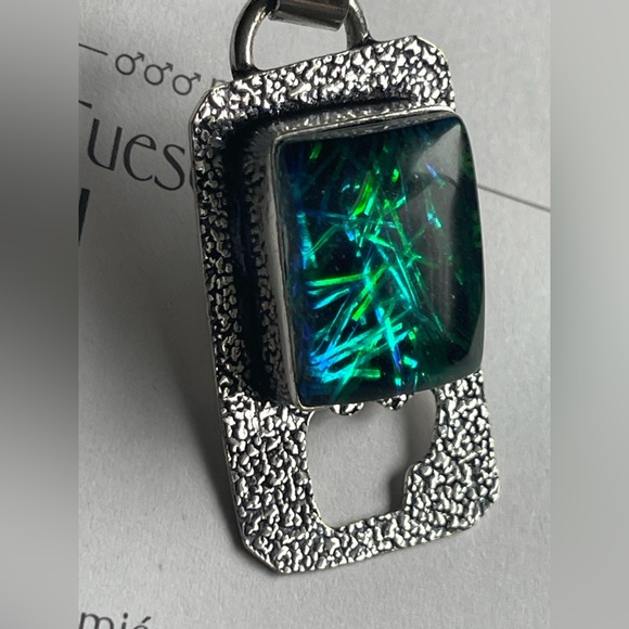 Triplet fire opal sterling silver plated bangle bracelet artisan hand carved - Picture 3 of 10